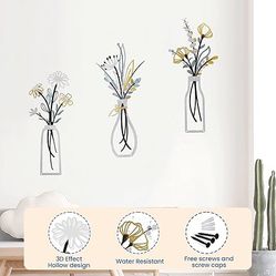 BRAND NEW 3pcs Metal Flower Wall Decor for Bathroom Living Room Kitchen Bedroom Dining Room