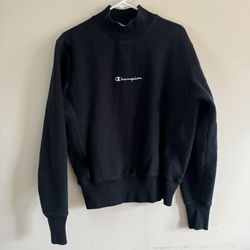 Vintage Champion Reverse Weave Sweatshirt Mock Neck Medium Black