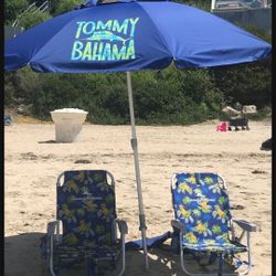 Tommy Bahama Beach Umbrella and 2 Chairs
