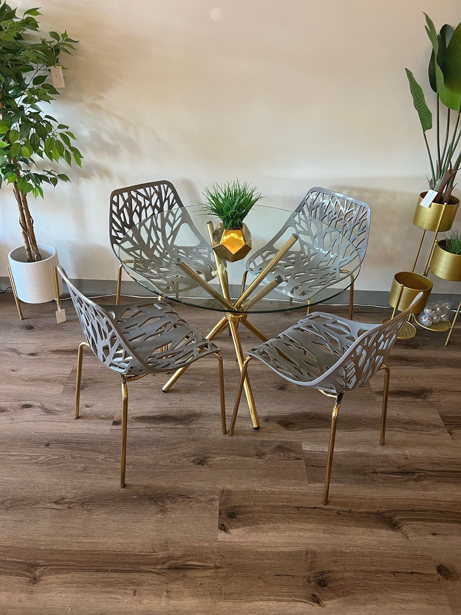 Gray Gold Modern Glass Dining Set