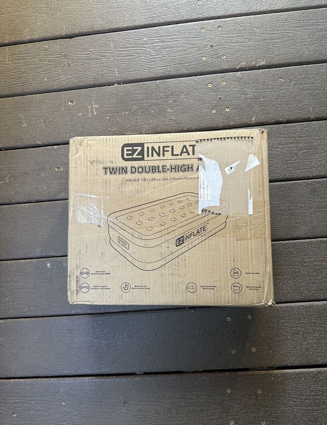 EZInflate Inflatable Twin Double High Air Mattress with Built in Pump - 75x39x16
