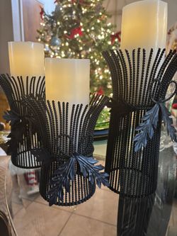 3 Like NEW CRATE & Barrel WIRE Thanksgiving FALL Candle HOLDERS *MAKEanOFFER*