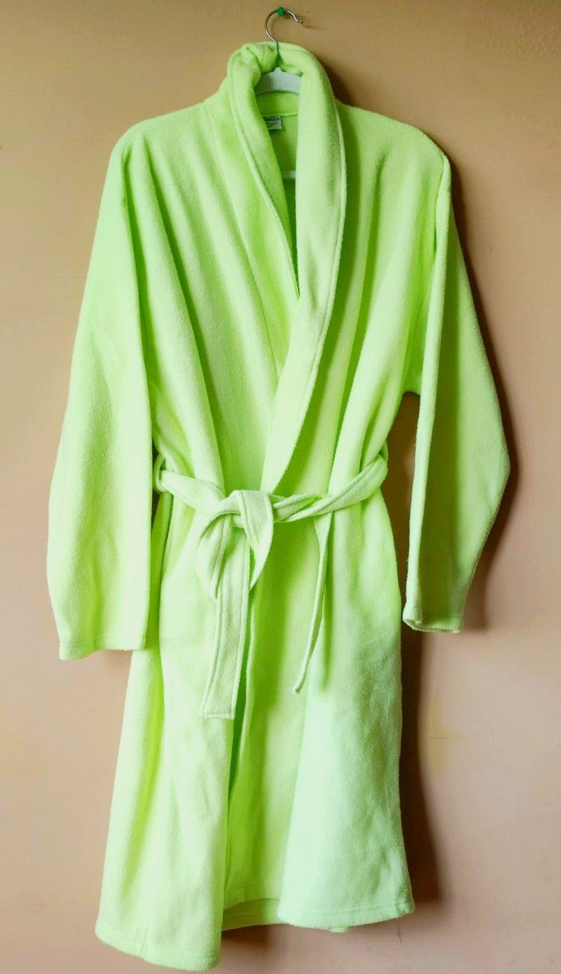 Neon Lemon Lime green warm Women's bath robe belt one size pockets