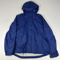 LL Bean Women's Large Blue Regular Trail Model Hiking Tek Hooded Rain Jacket