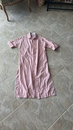 Linen Salmon candy striped button down cuffed shirt-dress with matching belt