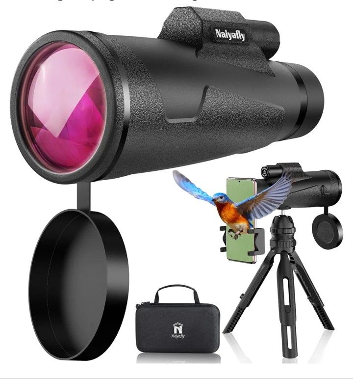 12x50 HD Monocular Telescope for Smartphone Monoculars for Adults High Powered Compact Handheld Telescope with Tripod, Hand Strap Waterproof Monocular