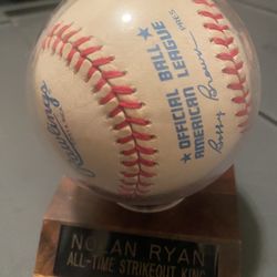 Nolan Ryan Autographed Baseball No COA With Name Plated Case