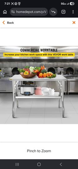 Commercial Worktable Workstation 48 x 24 in. Folding Commercial Prep Table Stainless Steel Kitchen Utility Table,Silver