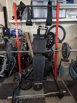 Complete Home Gym Set – Squat Rack, Bench, Barbells, Weight Plates & Accessories