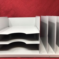 Vintage Gray Metal Desk Organizer - File Sorter & Letter Tray Combo