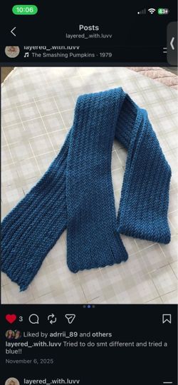 Handknit Blue Knitted Scarf