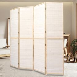 Room Divider Folding Privacy Screens, 6FT Bamboo Room Divider Wall Panel, Freestanding 2-in-1 Multifunction Partition Room Dividers for Room Separatio