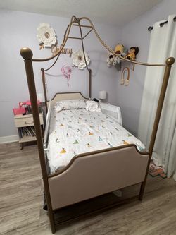 Gold Metal Twin Canopy Bed Set