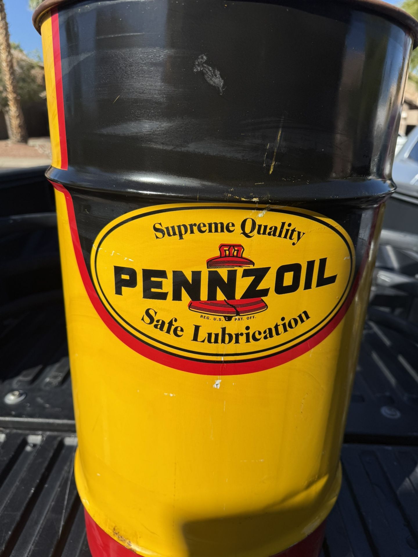 Vintage Pennzoil Oil Drum 16 Gallon Red Yellow Black Safe Lubrication Gas Oil Can