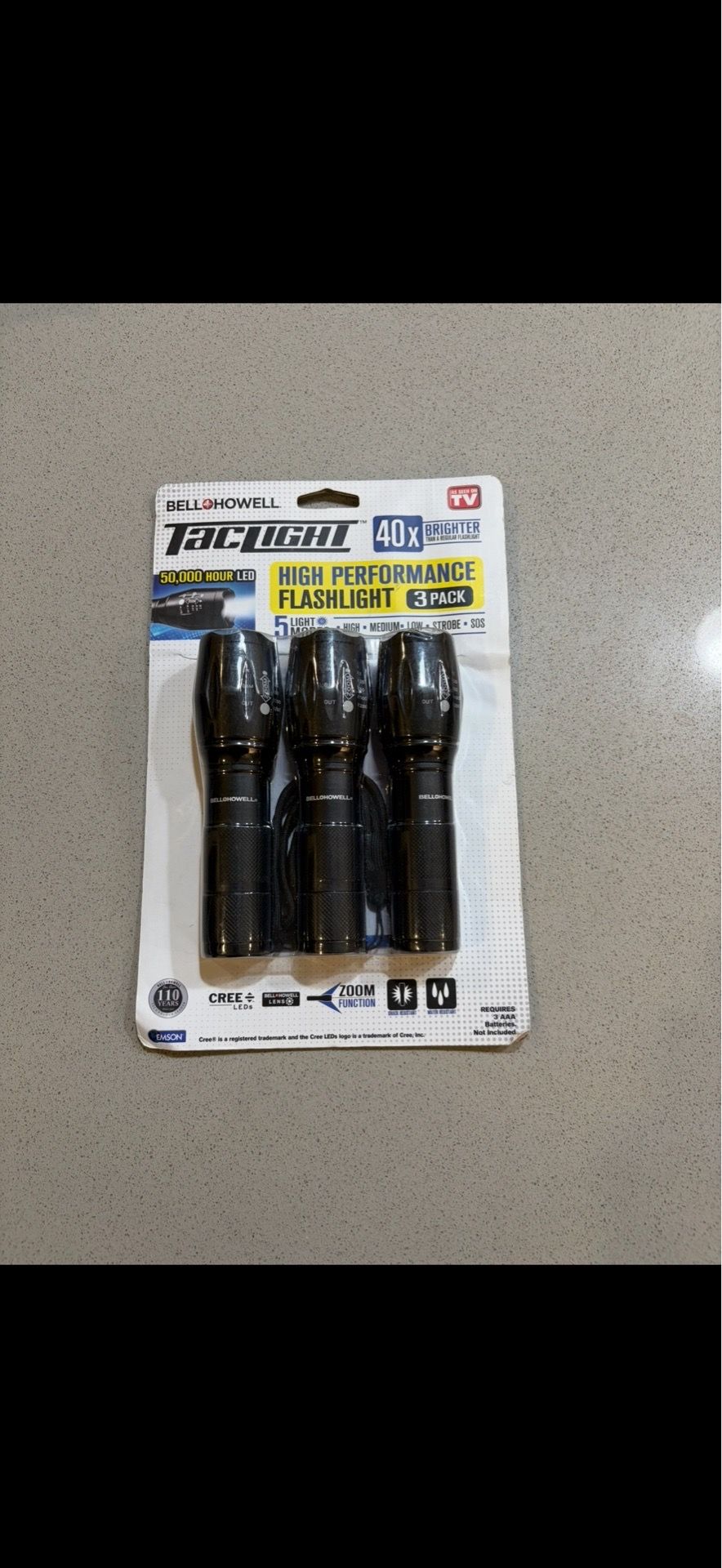 Bell+Howell Taclight High Performance Tactical Flashlight (3-Pack, New In Blister Pack)
