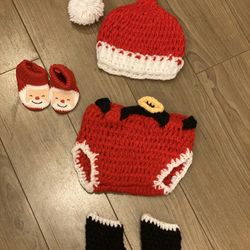 Newborn Photography Props Santa Clause Outfit Handmade Crochet Knitted