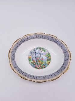 Royal Abert Silver Birch Vintage Oval Serving Bowl Bone China Made in England Vintage