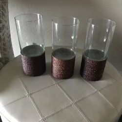 New! 3 Beautiful Seagrass hurricane glass pillars
