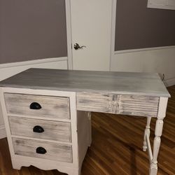 Farmhouse Desk / Vanity Table w/ Drawers – Rustic White