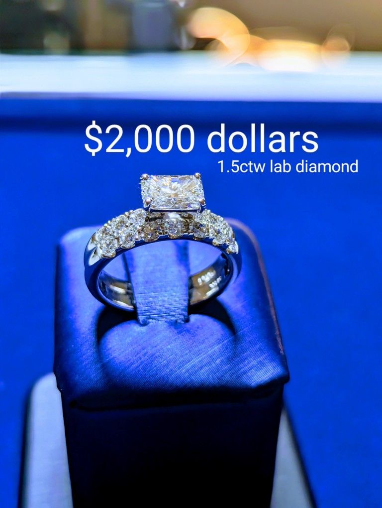 14k White Gold Engagement Lab Diamonds 1.79ct