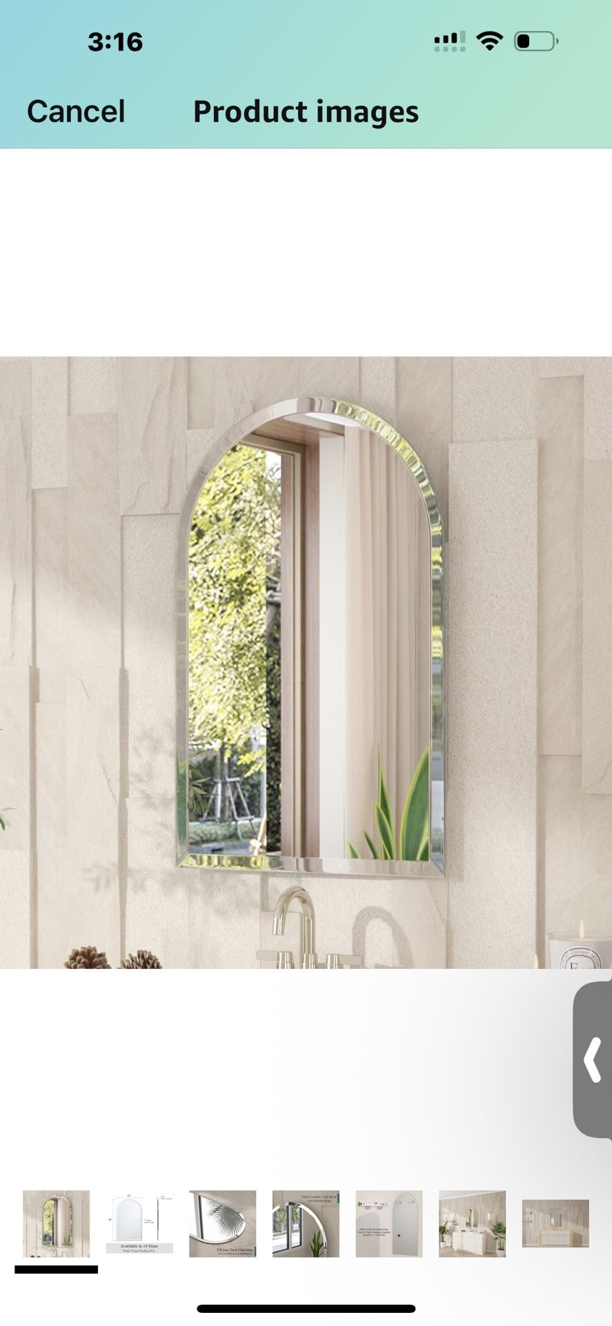 New 24" x 36" Bathroom Wall Mirror with Beveled Edge, Decorative Frameless Arch, 1/4”Shatterproof