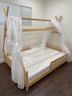 Kids Teepee Floor Bed Frame with Canopy