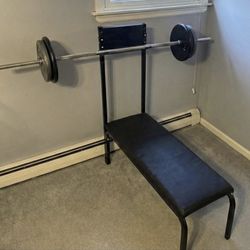 Standard Bench Press Set with Barbell & 130 lbs of Weights