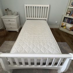 White twin bed (mattress & bunkie board included) 82” x 41.5”