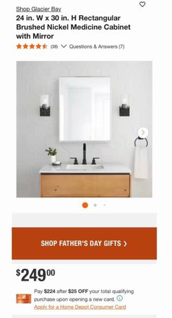 24 in. W x 30 in. H Rectangular Brushed Nickel Medicine Cabinet with Mirror