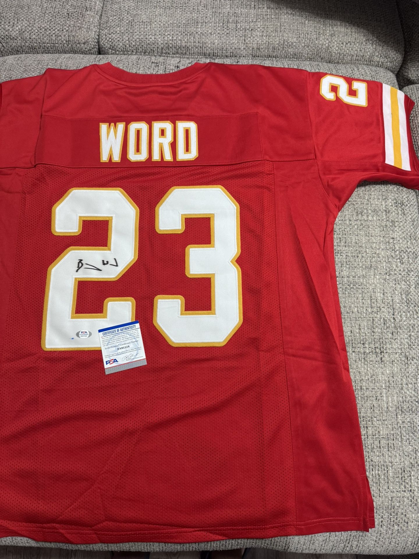 Barry Word Signed Autograph Custom Jersey - PSA Coa - Kansas City Chiefs - Blue Ink Dot