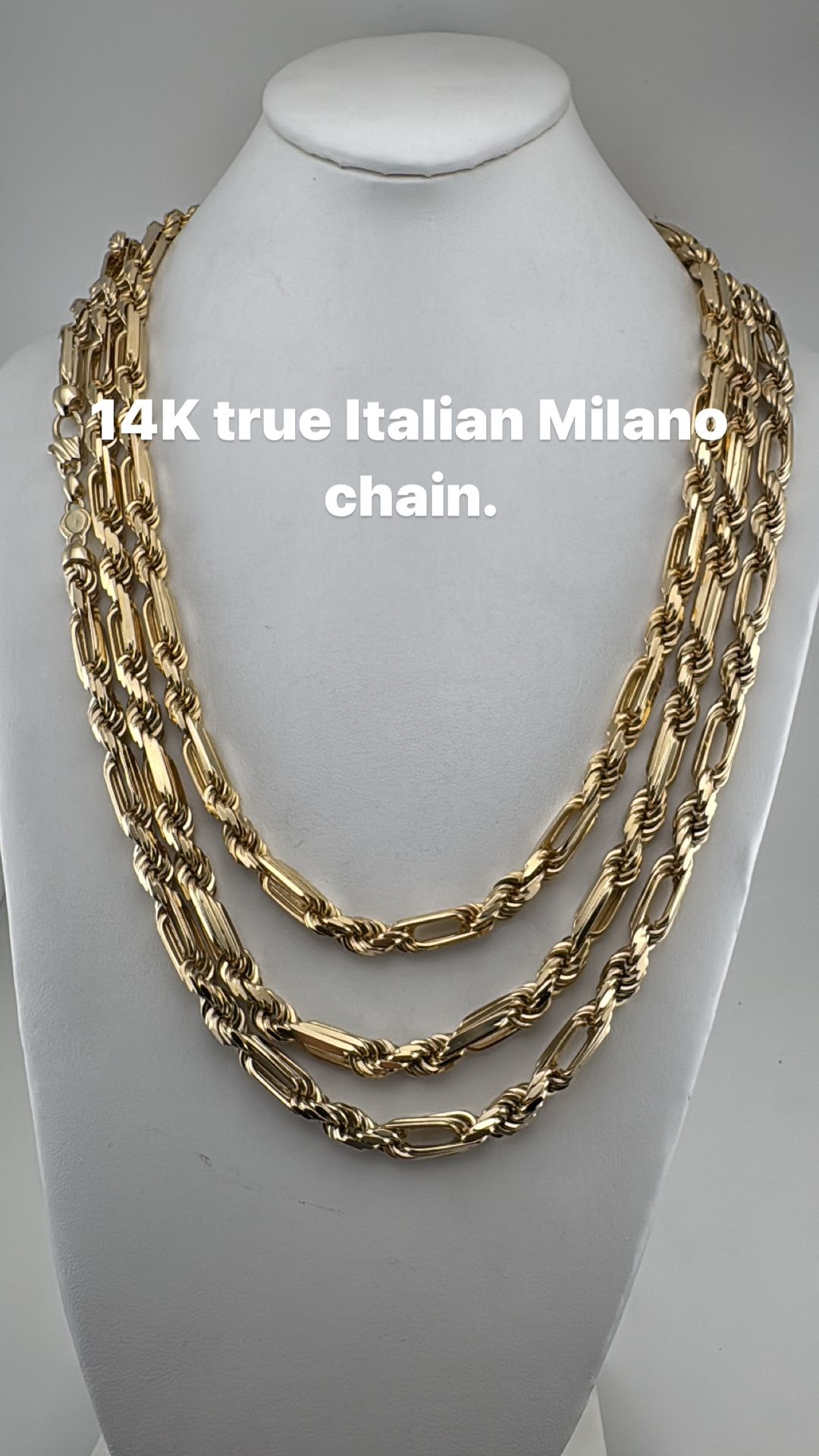 14K true Italian Milano chain. 8mm 24in -28in re stock.