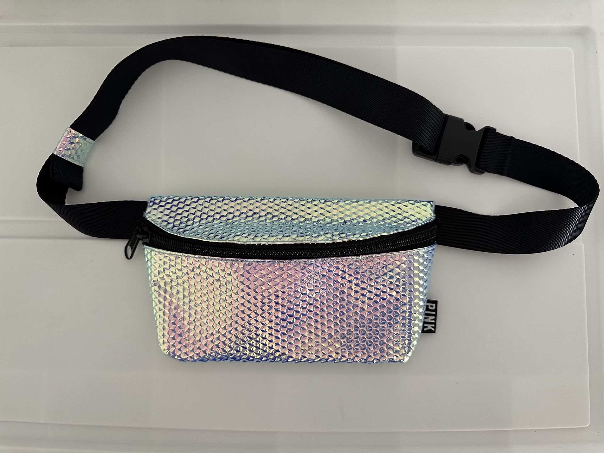 Victoria's Secret Pink Belt Bag Fanny Pack Shine Iridescent Silver