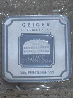 Geiger Edelmetalle 250g (gram) .999 fine silver cast square bar