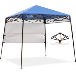  Tripper 8' x 8' Slant Leg Lightweight Compact Portable Canopy w/Backpack Easy One Person Set-up Folding Shelter 6' x 6' Top and 8' x 8' Base (Blue)