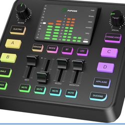 Pupgsis Gaming Audio Mixer, Usb Audio Interface for pc,1/4 xlr interface，Sound Board With voice changer, Pro-Preamp, Noise Cancellation, RGB, Bluetoot