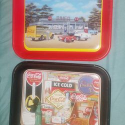 Two Vintage Look Reproduction Coca Cola Serving Trays Circa Made In USA 1994