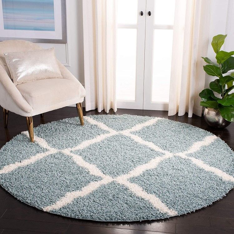 *Brand New* SAFAVIEH Dallas Shag Collection 8' Round Seafoam / Ivory Rug 