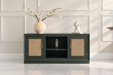 Refinished Dark Green Cane TV Stand / Media Console