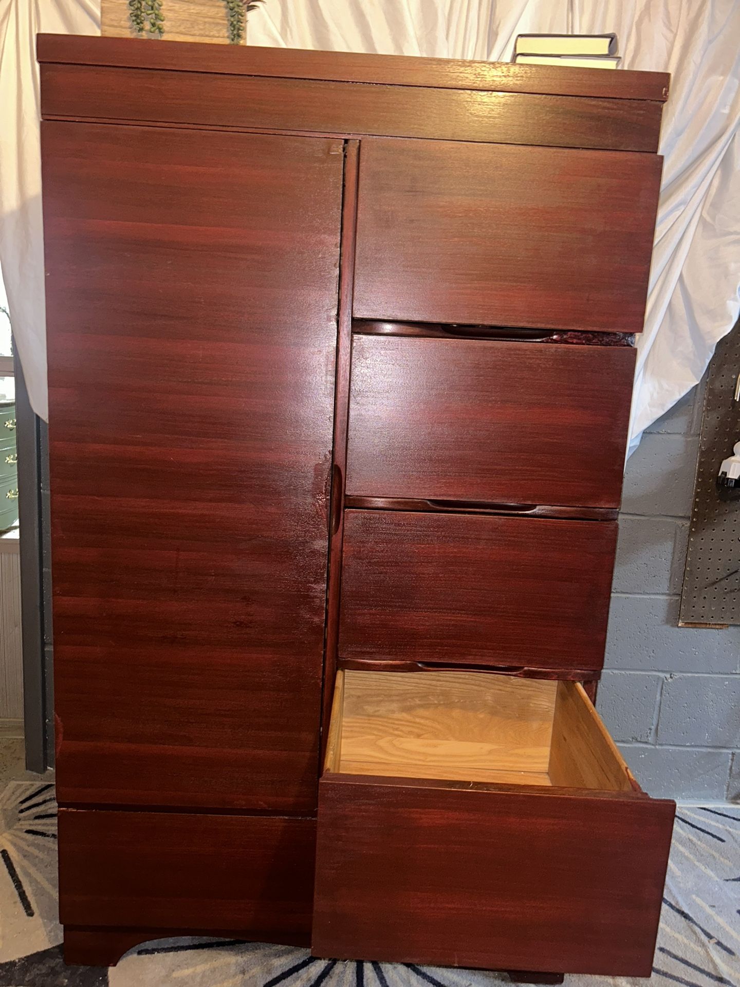 Charming Barn Red MidCentury Modern Highboy Dresser made of solid wood