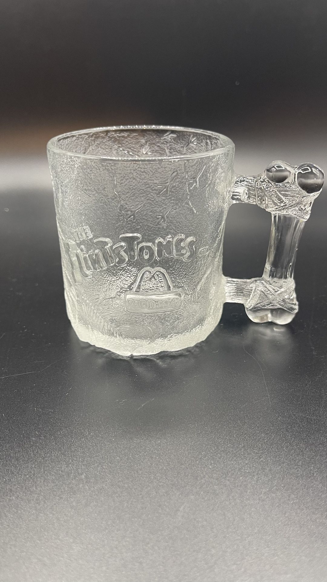Vintage 1993 McDonalds Flintstones Rocky Road Glass Mug Cup Etched
