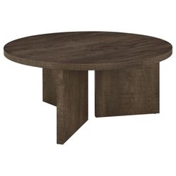 706658 Modern Round Panel Base Coffee Table in Dark Rustic Mango Finish 🚚 Financing!