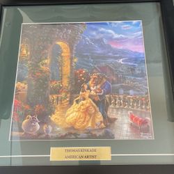 Disney Beauty And The Beast Thomas Kinkade Framed. 18” Wide 
