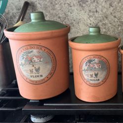 Set of 2 NWT Val Do Sol Terracotta Portugal Kitchen Canisters Vintage W/ Lids
