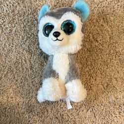 Ty Beanie Boo “Slush” The Husky Dog Plush Toy With Signature Blue Sparkle Eyes 