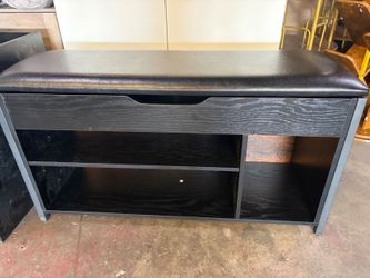 Shoe Bench, Lift Top Shoe Storage Bench, Adjustable Shelf Entryway Bench, Metal and Wood Shoe Rack Organizer with Cushion ,Black