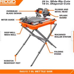 RIDGID 9 Amp 7 in. Blade Corded Wet Tile Saw with Stand