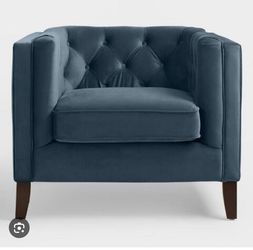 Blue Velvet Tufted Tuxedo Arm Chair