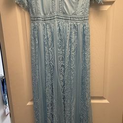 Baby Blue Long Lace Dress Size M 