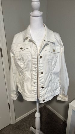 White Denim Jean Jacket with Gold Buttons