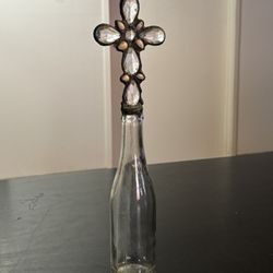 Bottle With Handmade Bejeweled Cross